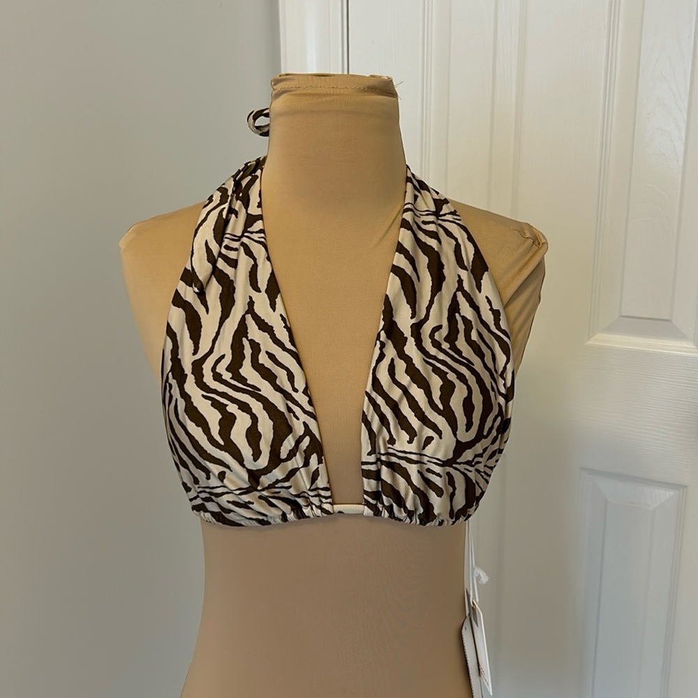Good American Good Swim Zebra Halter Bikini Top